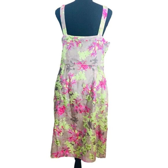 Banana Republic Green Pink Floral Silk Blend Sleeveless Dress Size 14 - Picture 2 of 8